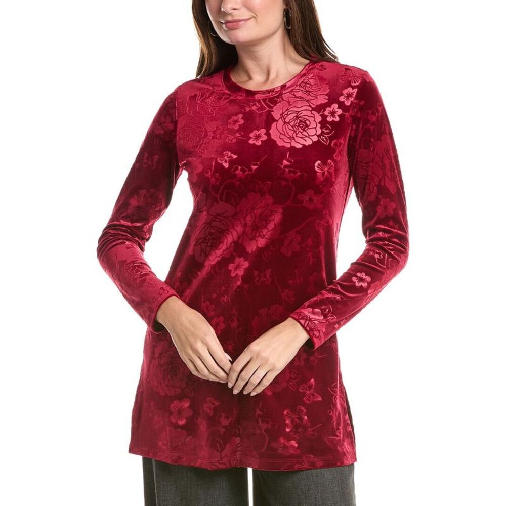 Johnny Was Womens  Embossed Stretch Velvet Tunic, Red
